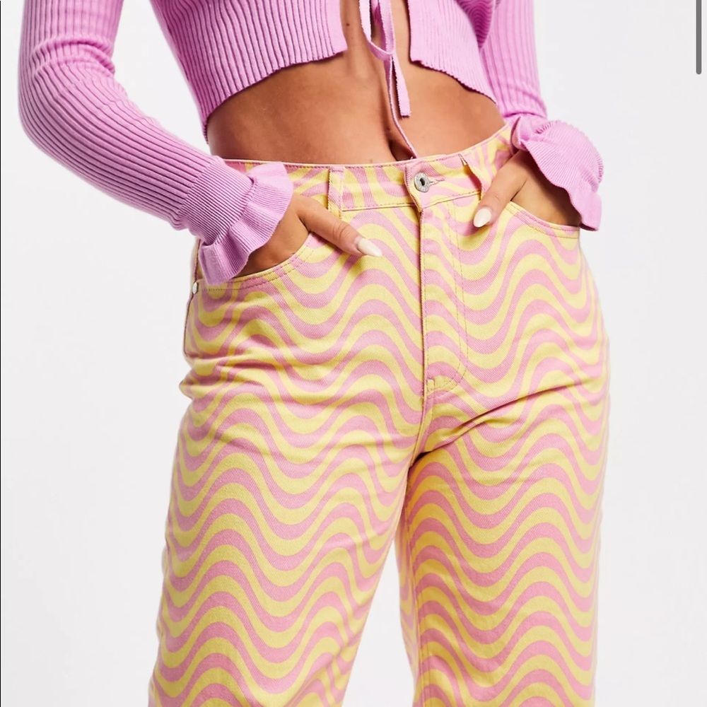 “28 Ragged Priest Pink and Yellow Wave Jean